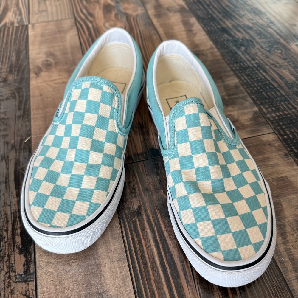 Vans Checkered Slip-On Shoes - Blue and White